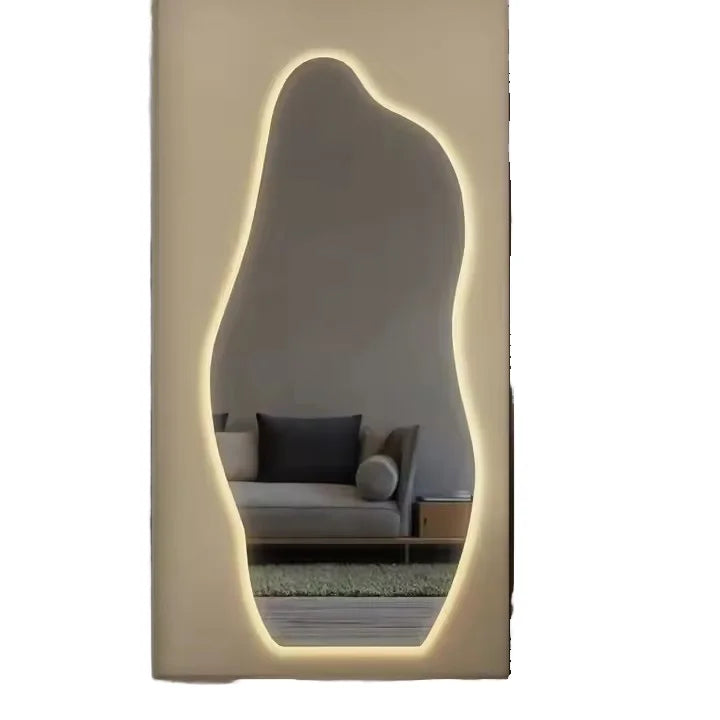 Smart Modern Design LED Mirror Touch Screen Illumination Elegant Irregular Shape Bath Mirror for Salon Hotel Bathroom Washroom