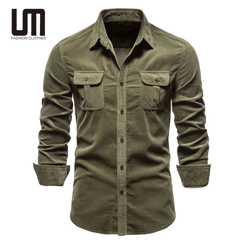 Liu Ming Hot Selling Fashion Autumn Men Clothing Casual Business Corduroy Cotton Slim Fit Long Sleeve Shirts