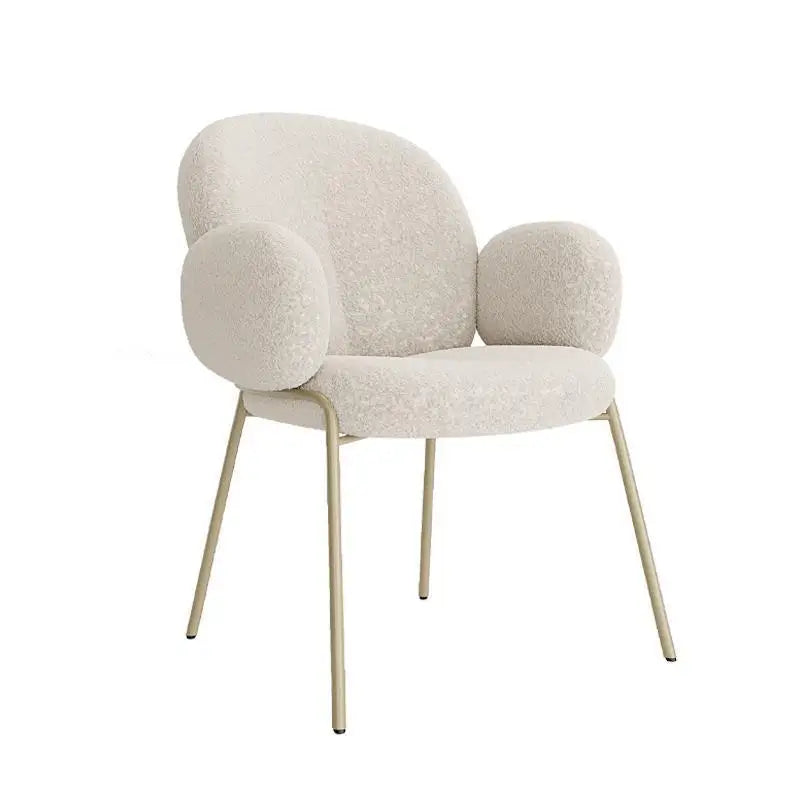 White Dining Chair Modern Fashion Comfortable Restaurant Dinning Chair Lambswool Fur Fabric Upholstered Arm Dining Chair