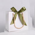Luxury 14x6x12cm Personalised White Gift Kraft Paper Candy Bags with Ribbon Bow Small Shopping & Jewelry Package