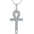 Hip Hop Style Men's 925 Silver Pendant Necklace Egyptian Ankh Cross Zircon Beads Rhodium Plated Trendy Wedding Gift Party
