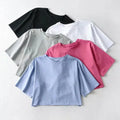 Summer Wear Solid Color High Waist Crop Top Short Sleeve Women's t Shirt Round Neck Bottoming Shirt