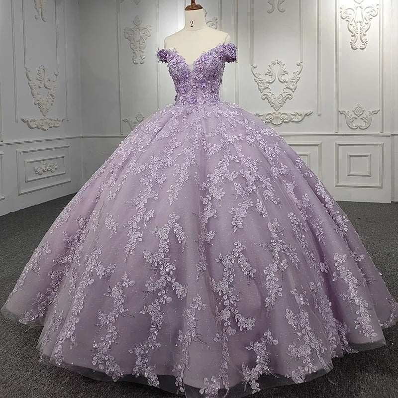 Jancember DY9961 Flower Sweetheart Off Shoulder Ball Gown Chapel Train Women Evening Dress