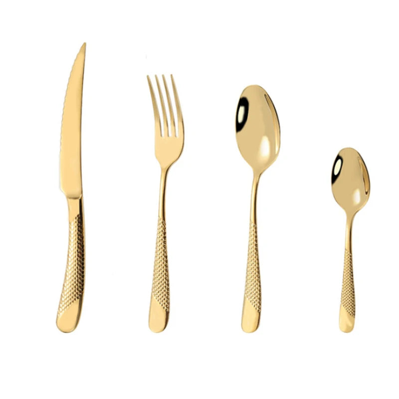 Hot Selling Western Knife Handle Cutlery Set Stainless Steel Modern Silverware Hotel Spoon Fork Knife Set Silver Tableware