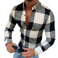 New Men Casual Plaid Shirts Fashion Long-Sleeved Printed-Turn-down Collar Button Shirt Street Hip Hop Male Clothing Top