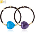 CSJA Wholesale Rope String Bracelets Pink Quartz Obsidian Amethysts Natural Stone Heart Shape Crystal Bracelet H098