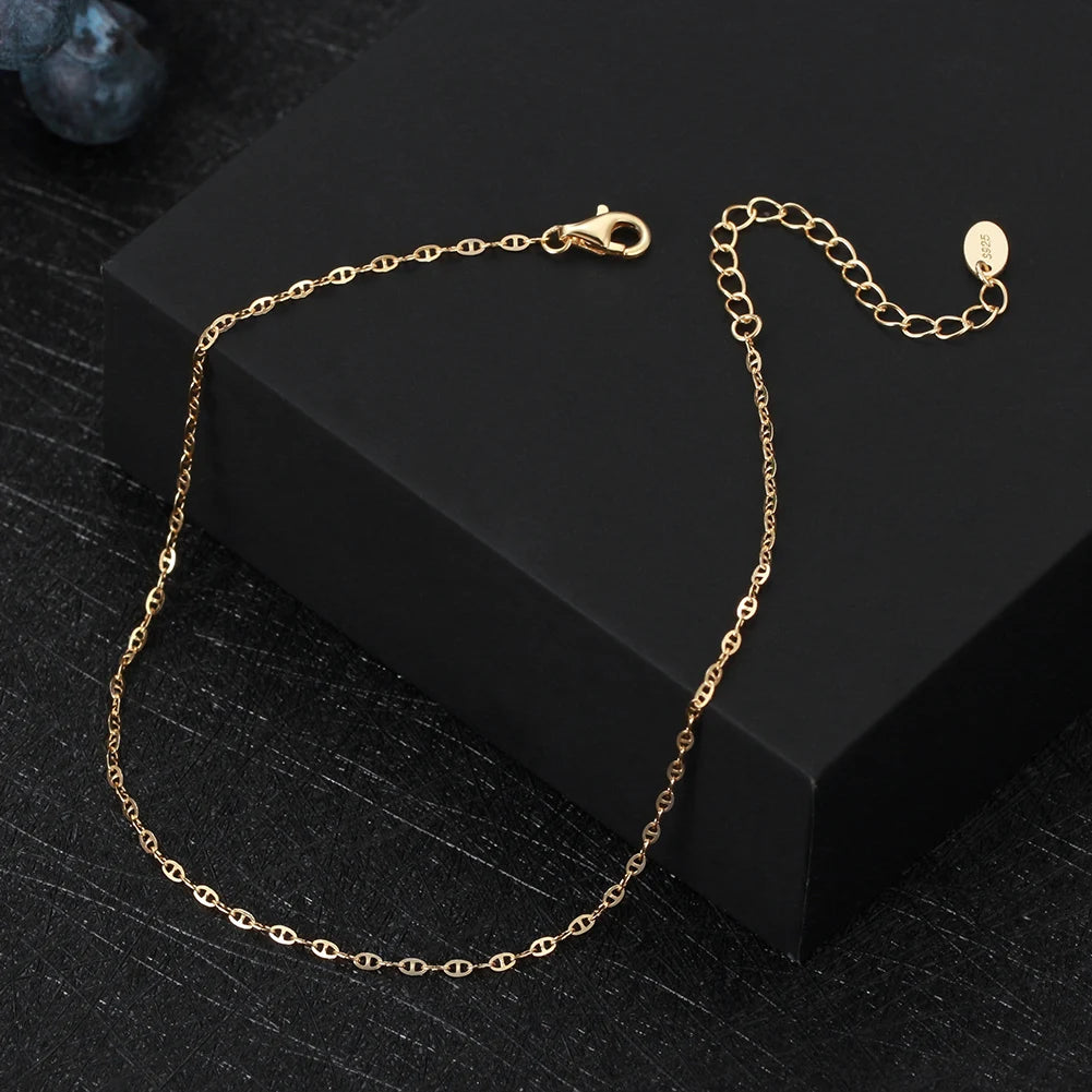 RINNTIN SA24 Fine Jewelry 925 Sterling Silver Ankle Bracelet for Women 14K Gold Ancle Chain Wholesale 1.3mm Mariner Link Anklets