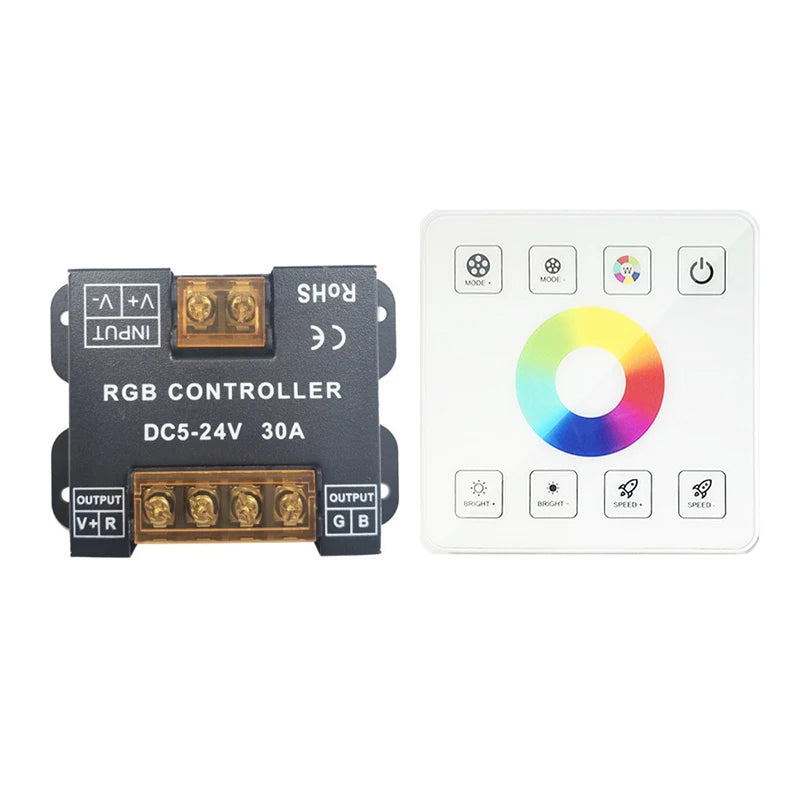 DC 5-24V High Power 30A Iron Case Full Touch RGB LED Dimming Controller Type 86 RF Wireless Remote Control Dimmer Control Lights