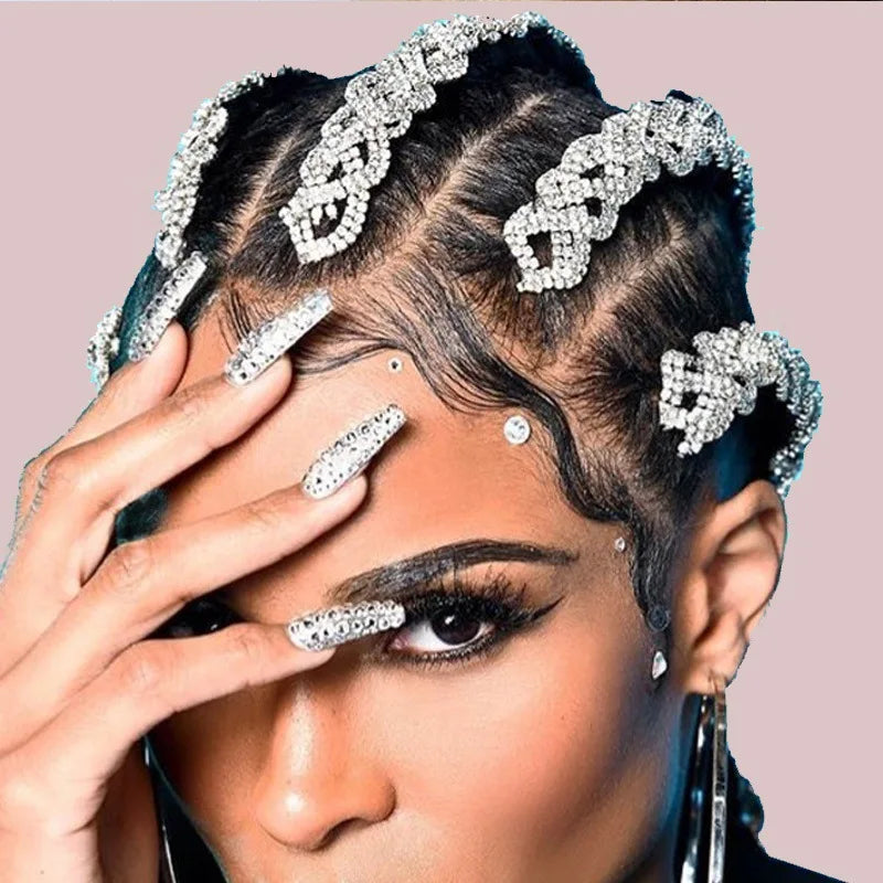 New Design Long Braided Rhinestone Hair Accessories Bing African Small Braid HipHop Trendy Street Headband Jewelry