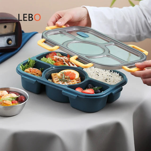 Take Away Food Packaging 5 Compartments Building Block School Children Clear Plastic PP Tiffin Bento Lunch Box Set and Soup Bowl