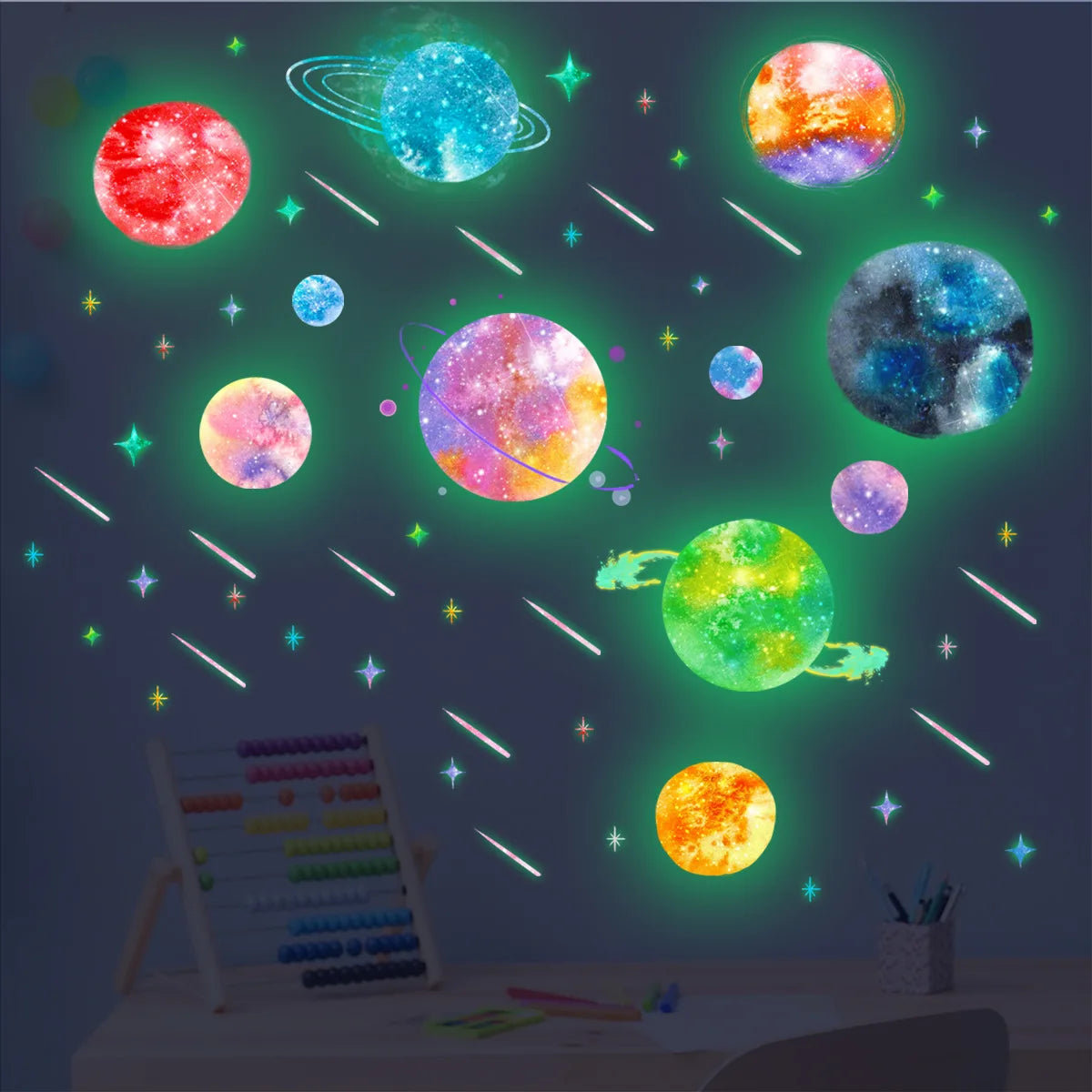 Hot-selling Wall Stickers Luminous Custom Wholesale Space Galaxy Series Bright Planets Decals Sticker for Kids Bedroom Room