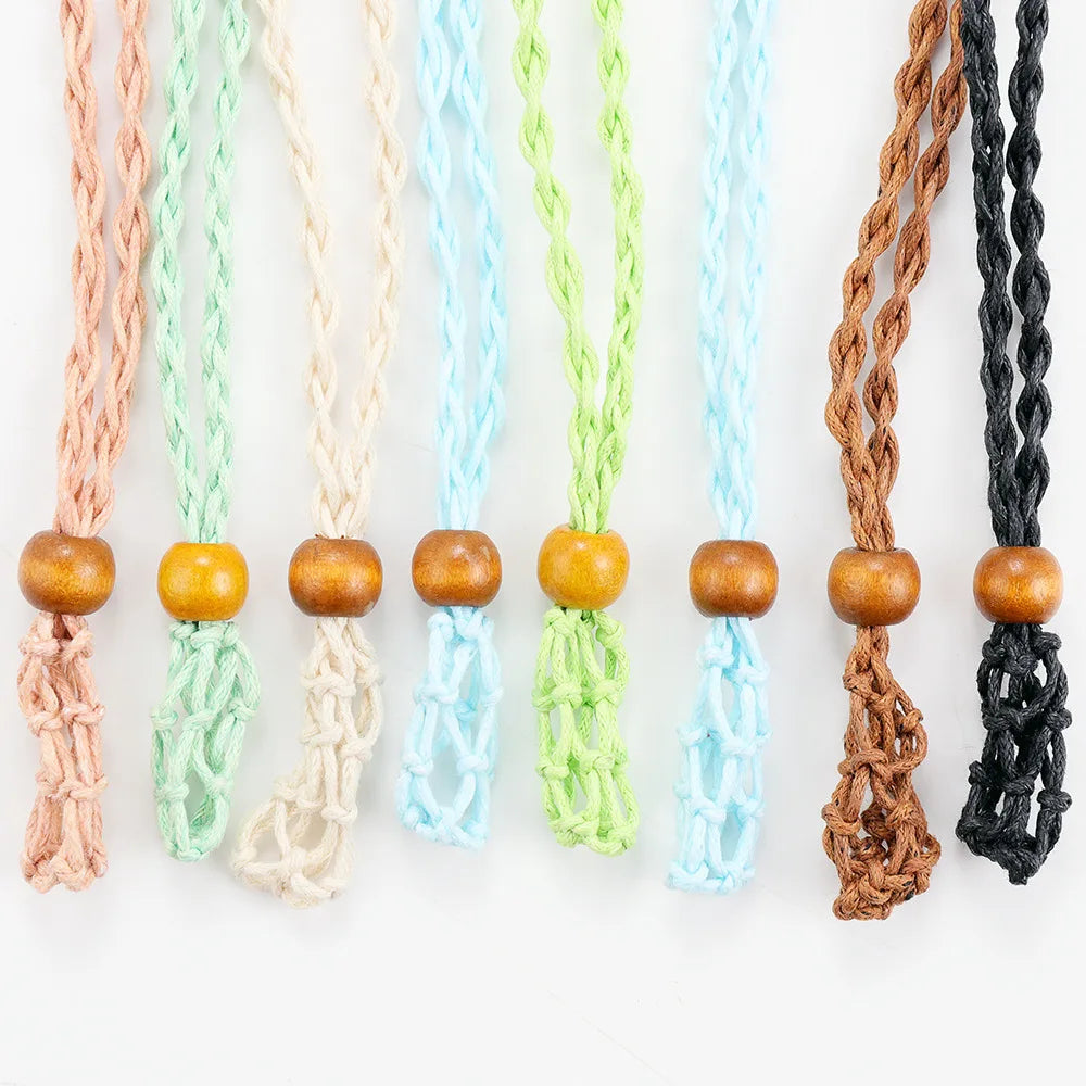 DIY Accessories Necklace Cord Empty Stone Holder Wax Rope Necklaces Natural Quartz Crystal Healing Stone Pendant Net Bag
