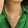 French Gold Waterproof Stainless Steel Beaded Chain Necklace for Women Fashion Gifts with Natural Pearl for Mother's Day