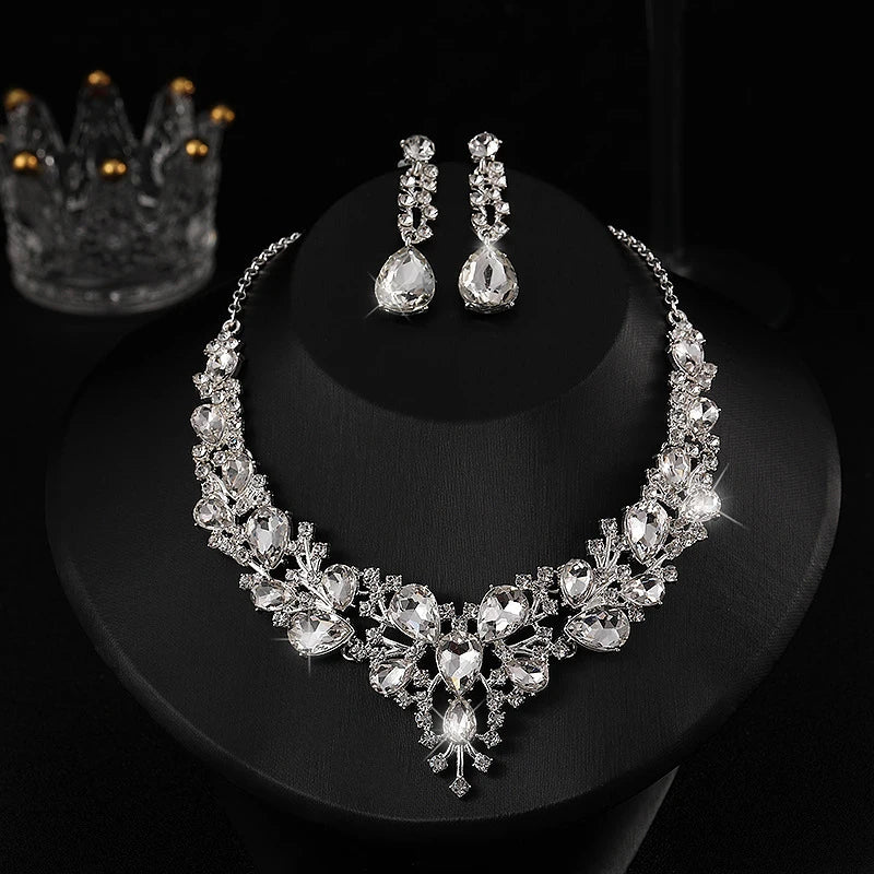 Wholesale Bridal Luxury Crystal Women Jewelry Sets Earrings Necklace Set Bridal Gift Wedding Jewelry Set