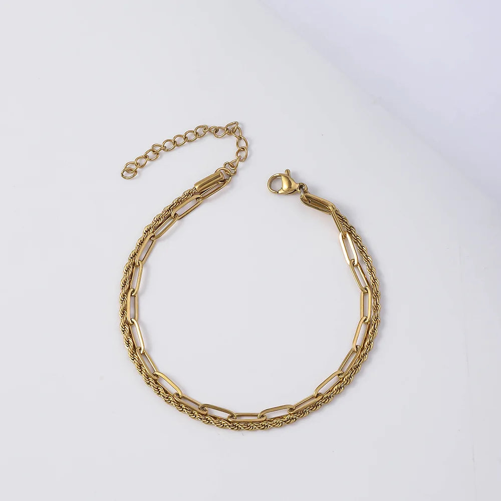 Zooying 2025fashion Delicate Twist 18k Gold Plated Stainless Steel Double Chain Bracelet for Women and Men