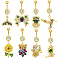 Gaby 316L Stainless Steel Belly Button Piercing Ring Gold Navel Ring with Fashionable Bear Cat Owl Bird Accessories Body Jewelry