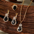 3Pcs/Set Vintage Style Black Diamond Teardrop Ring Earring Necklace Jewelry Set for Women Jewelry