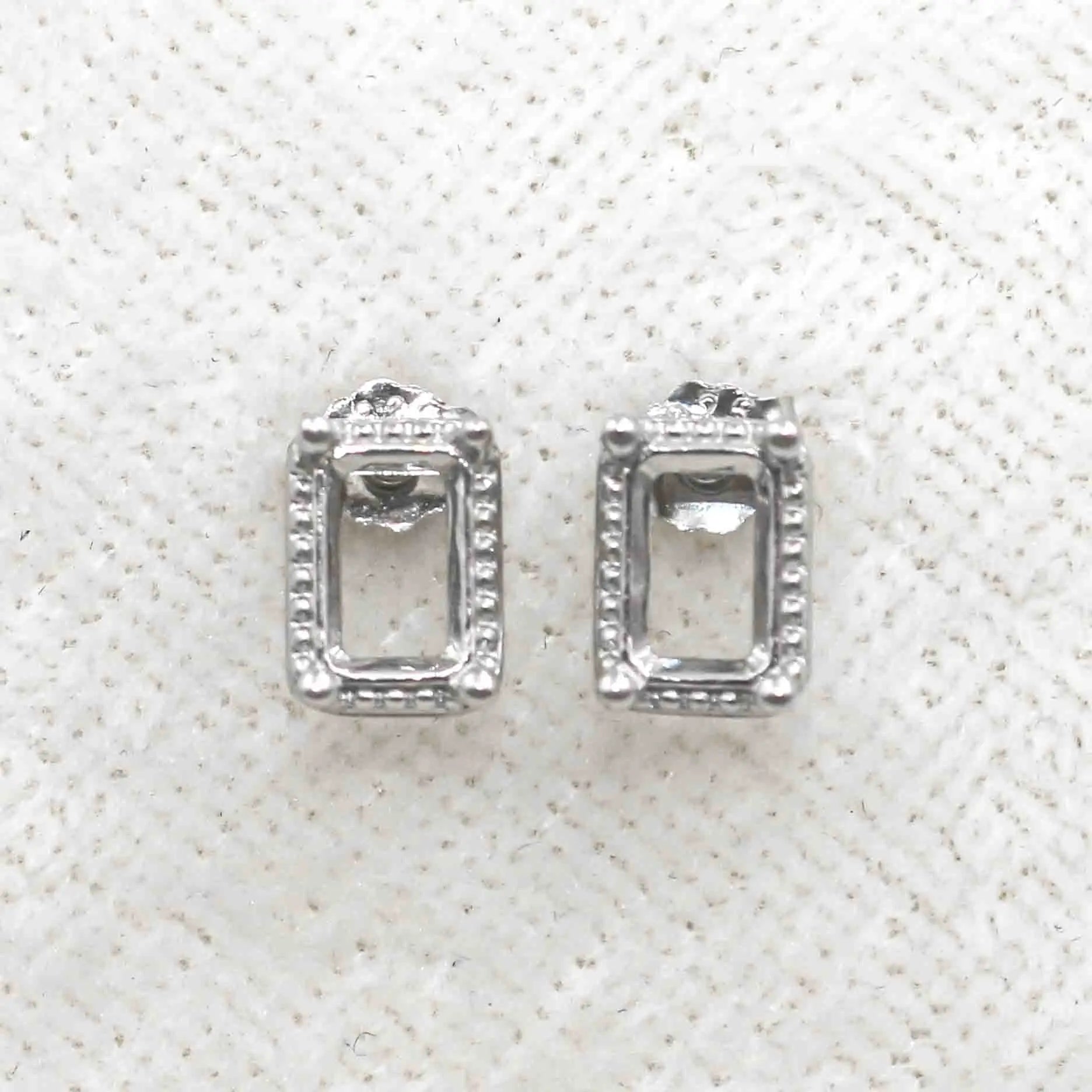 Sterling Silver 4*6mm Semi Mount Stud Earrings Empty Frame Support Blank Setting S925 Base Without Center Stone DIY for Inlay