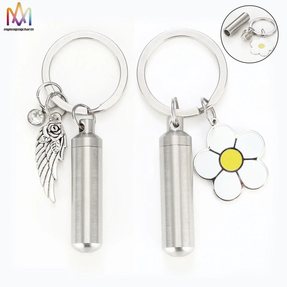 Wholesale Custom Stainless Steel Pet Memorial Keychain Carabiner Keyring Pendant Urn Metal Memorial Keychain for Pets