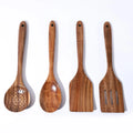 4 Piece Wooden Kitchen Utensil Set Acacia Wood Cooking Spoon Slotted Turner Strainer Non-Stick Cookware Safe Bamboo Tools