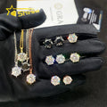 Women Fine Jewelry Sterling Silver Classic 6 Prongs Round Moissanite Stud Earrings Necklace Iced Out Fashion Jewelry Sets