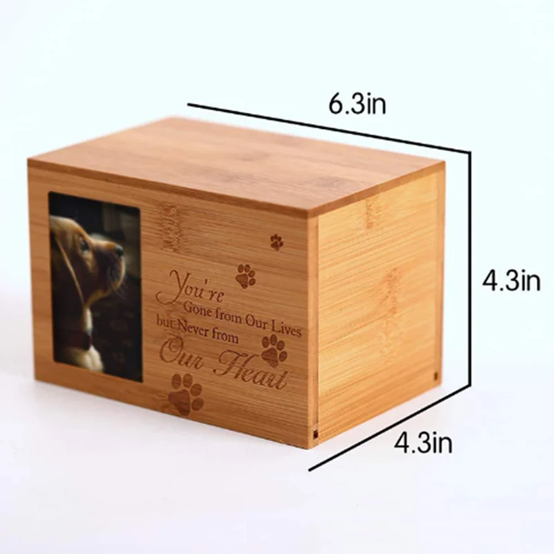 Wholesale Indoor Bamboo or Wood Pet Urns Photo Frames Cat and Dog Ashes Ash Box Pet Memorial Funeral Supplies