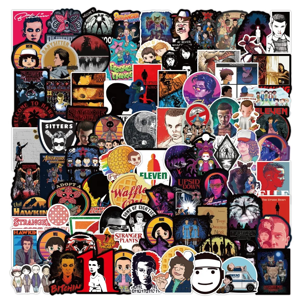 100Pcs Stranger Thing TV Film Label Sticker Vinyl Waterproof Cartoon Stickers