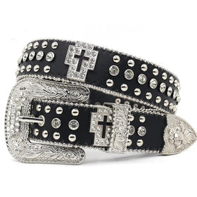 Men Women Rhinestone Belt Western Luxury Strap Studded Cross Diamond Belt Fashion Cowboy Cowgirl Bling Belts