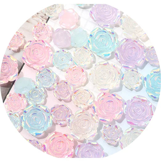 1cm 15mm  20mm Mini Shining Rose Flower Resin Flat Back Cabochon Nail Charm Scrapbook Kawaii DIY Embellishments Accessories
