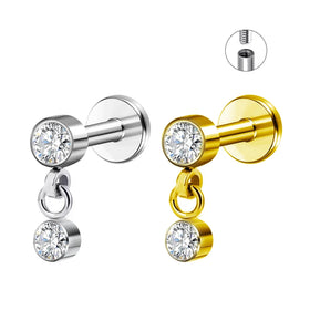 ASTM F136 Titanium 16G Thread Labret Ring Zircon Drop Earring with Flat Back Helix Piercing G23 Stone Body Jewelry for Nose