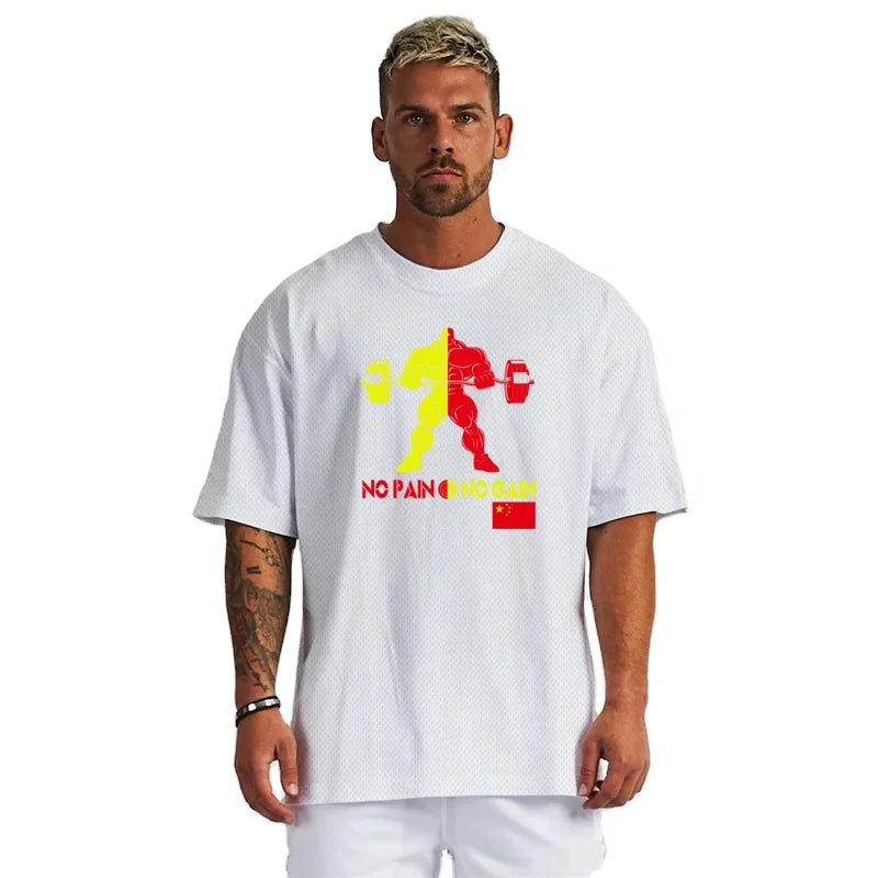 Custom Logo Summer Oversized Mens Fashion Breathable Hip Hop Half Sleeve Casual Mesh Breathable Gym Fitness T-shirt
