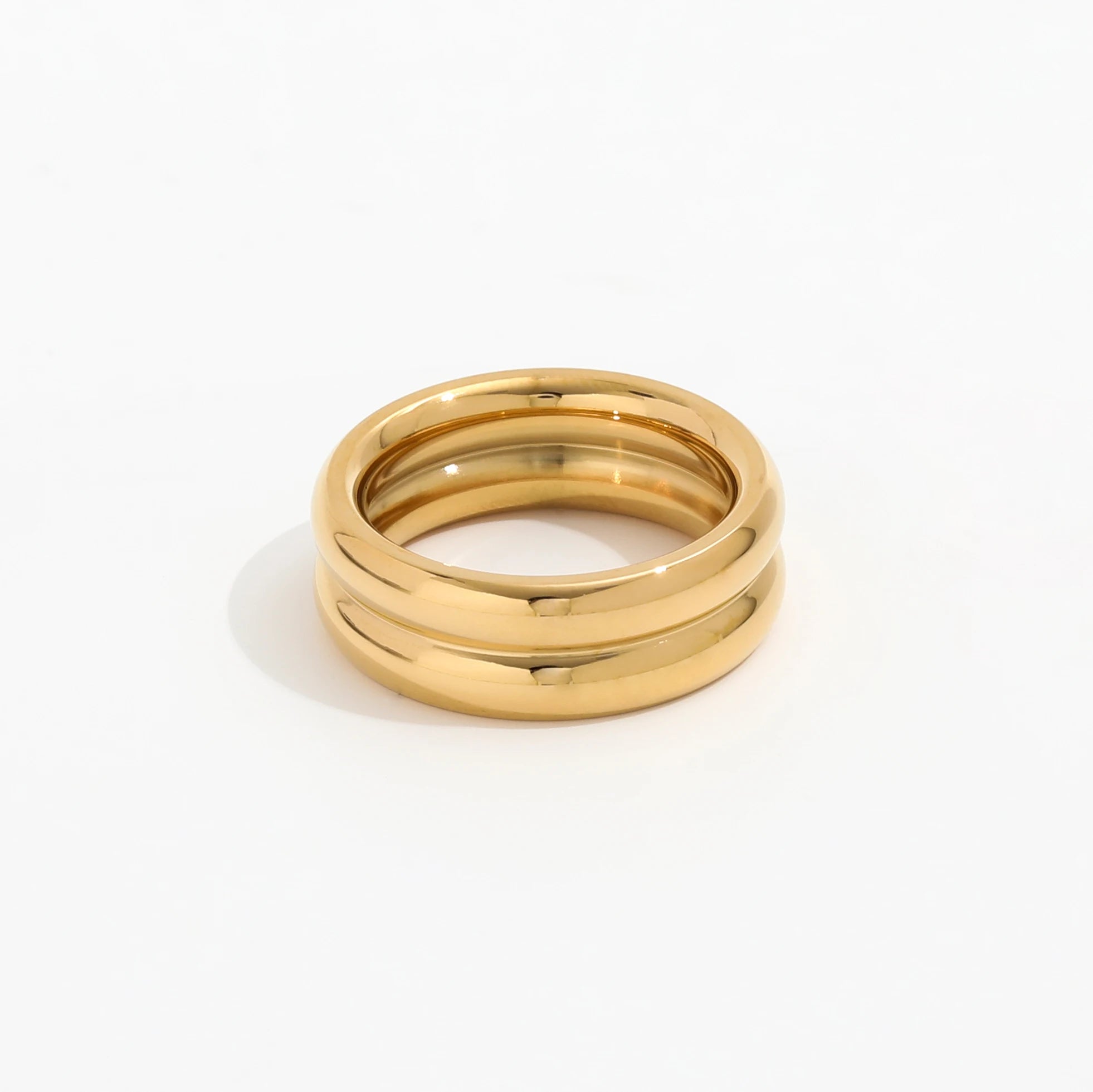 Fenny 18K Gold Plated Wholesale High End Chunky Double Layer Band Stainless Steel Finger Ring Trendy for Women