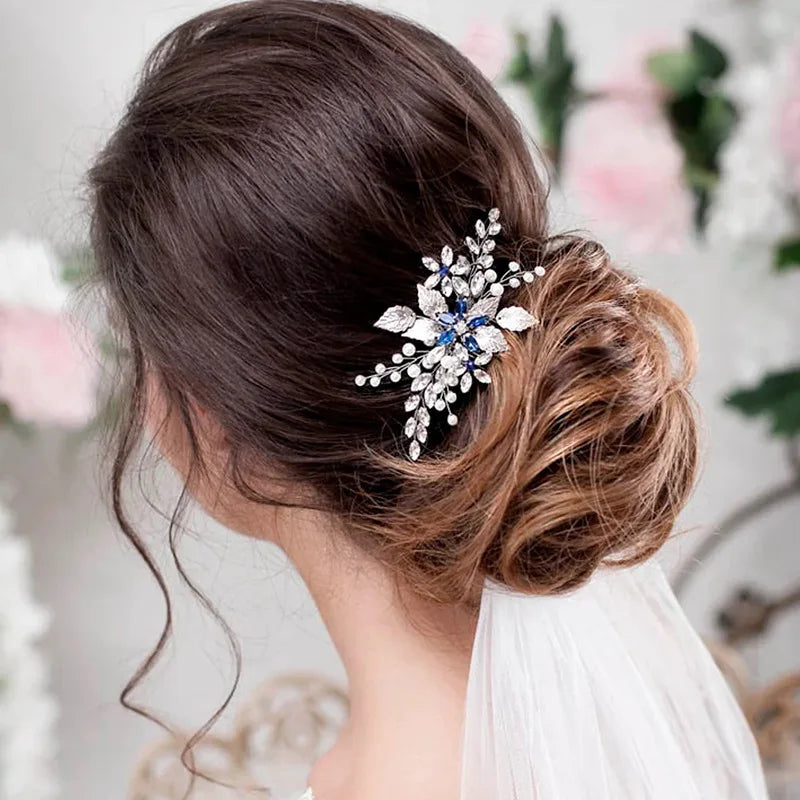 Bridal Simple Hair Comb Handmade Pearl Blue Hair Comb Banquet Dress Headdress Accessories
