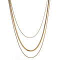 MECYLIFE Women Fashion Three Layer Statement Necklace 18K Gold Plated Stainless Steel Snake Chain Herringbone Chain Necklace