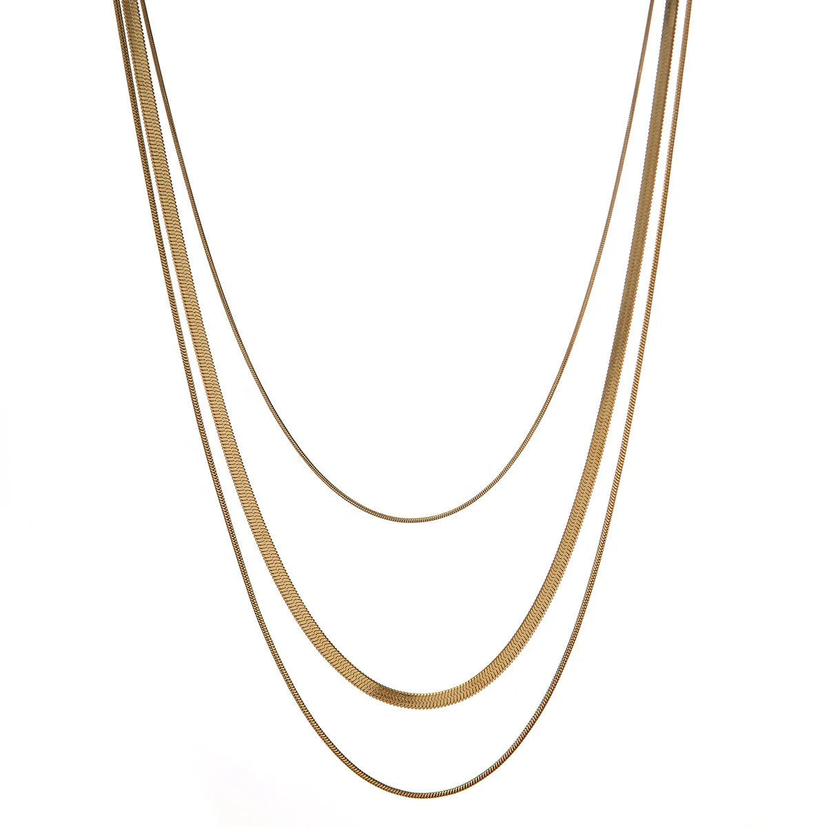 MECYLIFE Women Fashion Three Layer Statement Necklace 18K Gold Plated Stainless Steel Snake Chain Herringbone Chain Necklace