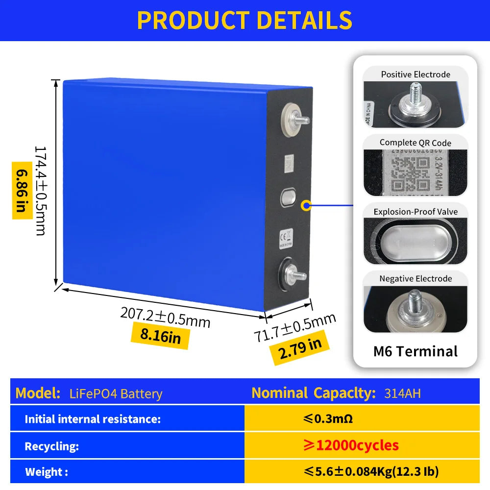 NO Tax 320Ah 280Ah 340Ah 3.2V LiFePO4 314Ah 105Ah 100Ah Li-ion Battery Cell Akku for RV Boat Ship Lawn Mower Electric Tool 280Ah
