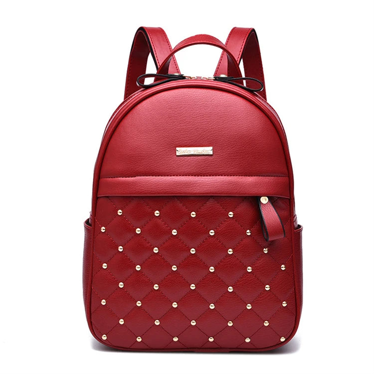 Private Label Mini Red Colour Luxury Girls Fashion Travel Leather Bagpack for Women