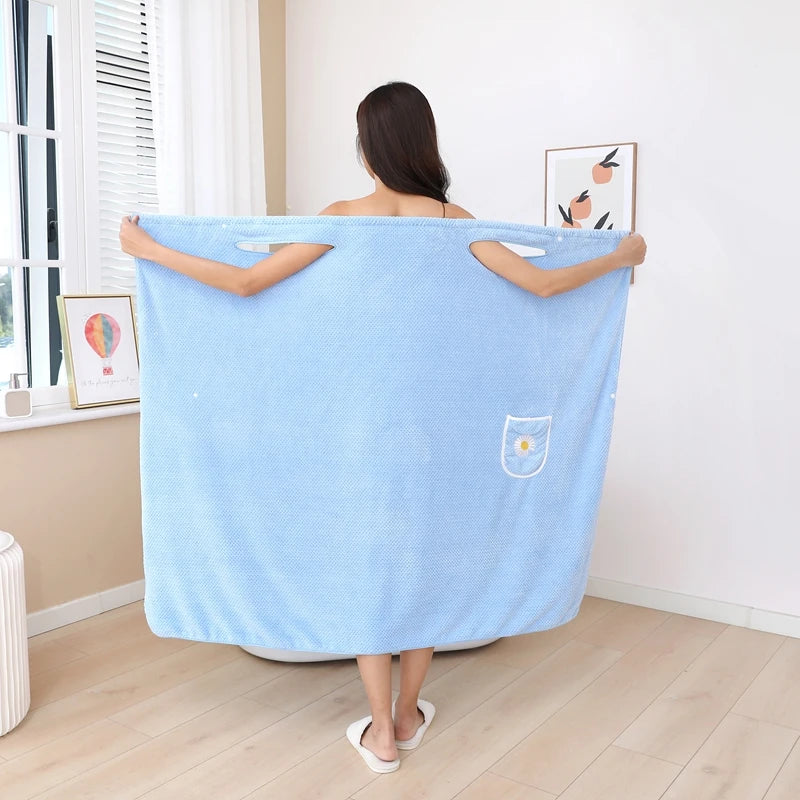 RTS Unique Wrap Around Towel Blue pink Purple Green Microfiber Soft Absorbent Long Plush Terry Bath Towel Dress with Elastic