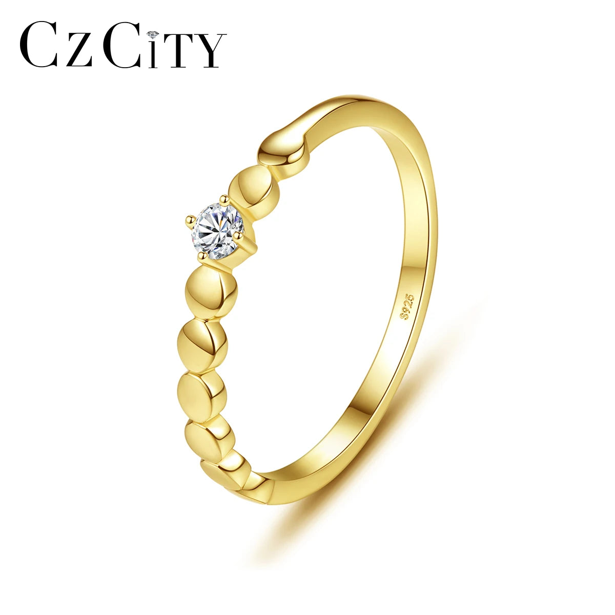 CZCITY Luxury Promise Zircon Ring 925 Silver 14K Gold Plated Women Finger Zircon Clear Ring