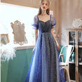 2022 New Arrival Bubble Sleeve Nebulas Blue Ball Gown Evening Prom Dresses