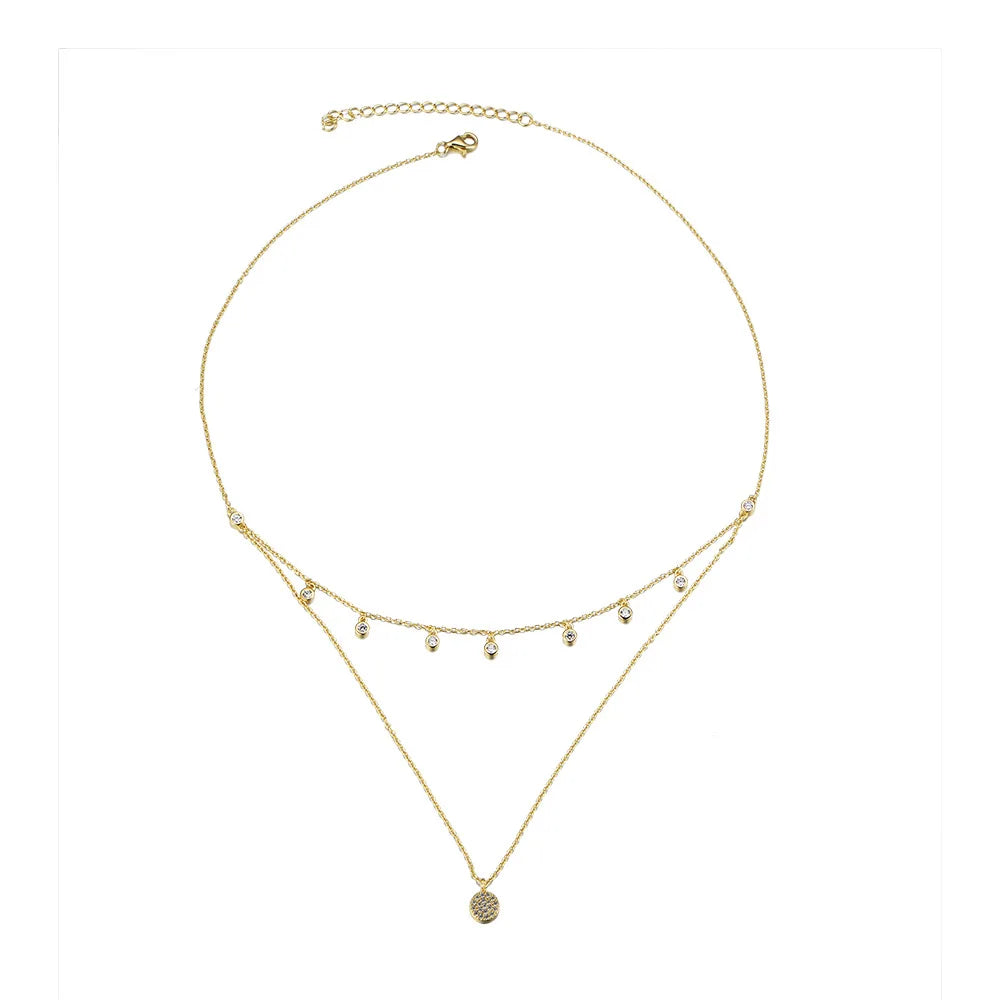 Laodun INS Hot Selling S925 Necklace Creative Classic Simple CZ Sterling Silver Double Layers Choker Necklace Vermeil