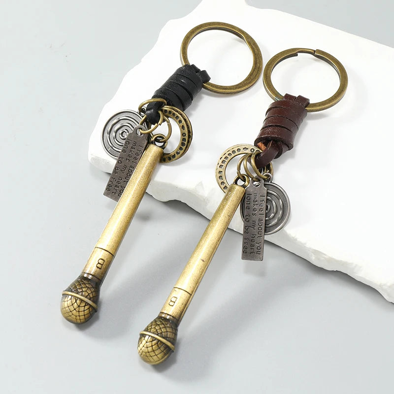 Unisex New Fashion Microphone Pendant Keychain Cute Alloy Novelty Jewelry for Men Women Children