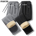 PASUXI Men's Warm Plush Thickened Sweatpants With Custom Logo Winter Thick Sports Pants With Fleece Lining Thicken Jogger