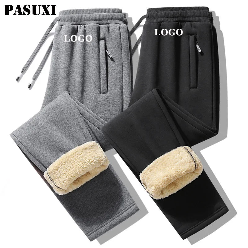 PASUXI Men's Warm Plush Thickened Sweatpants With Custom Logo Winter Thick Sports Pants With Fleece Lining Thicken Jogger