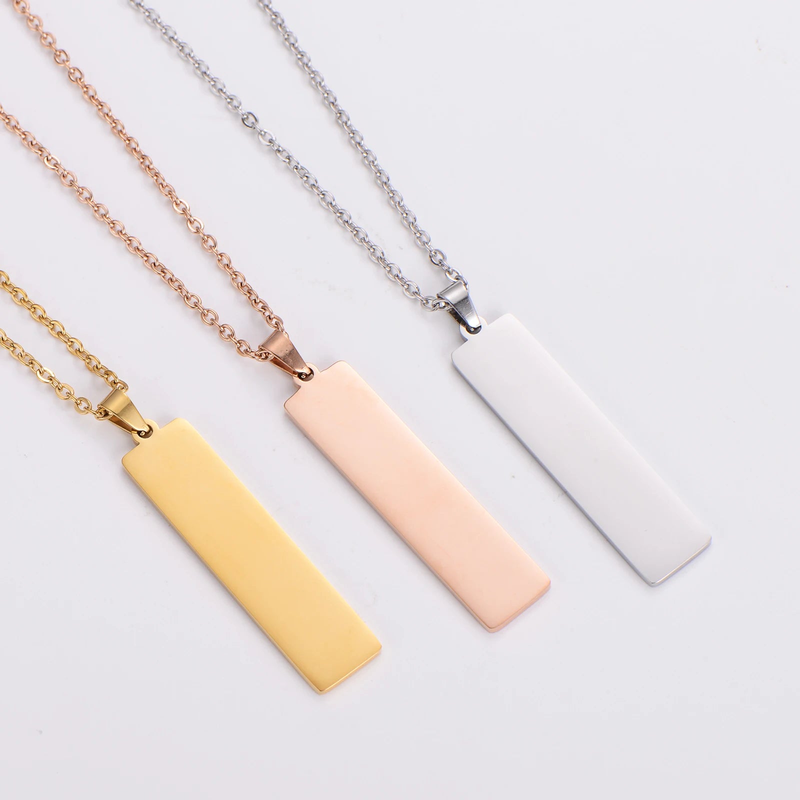 Custom Engraved Stainless Steel Engravable Jewelry Blanks Vertical bar Pendant Necklace