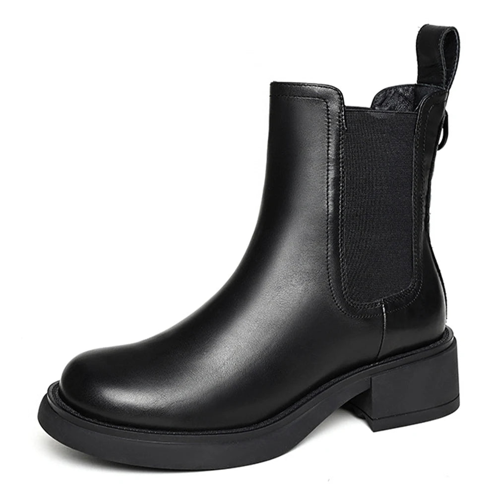 2023 First-Layer Tire Cowhide New Retro British Style Leather Short Boots Boots Thick-Soled Women'S Boots