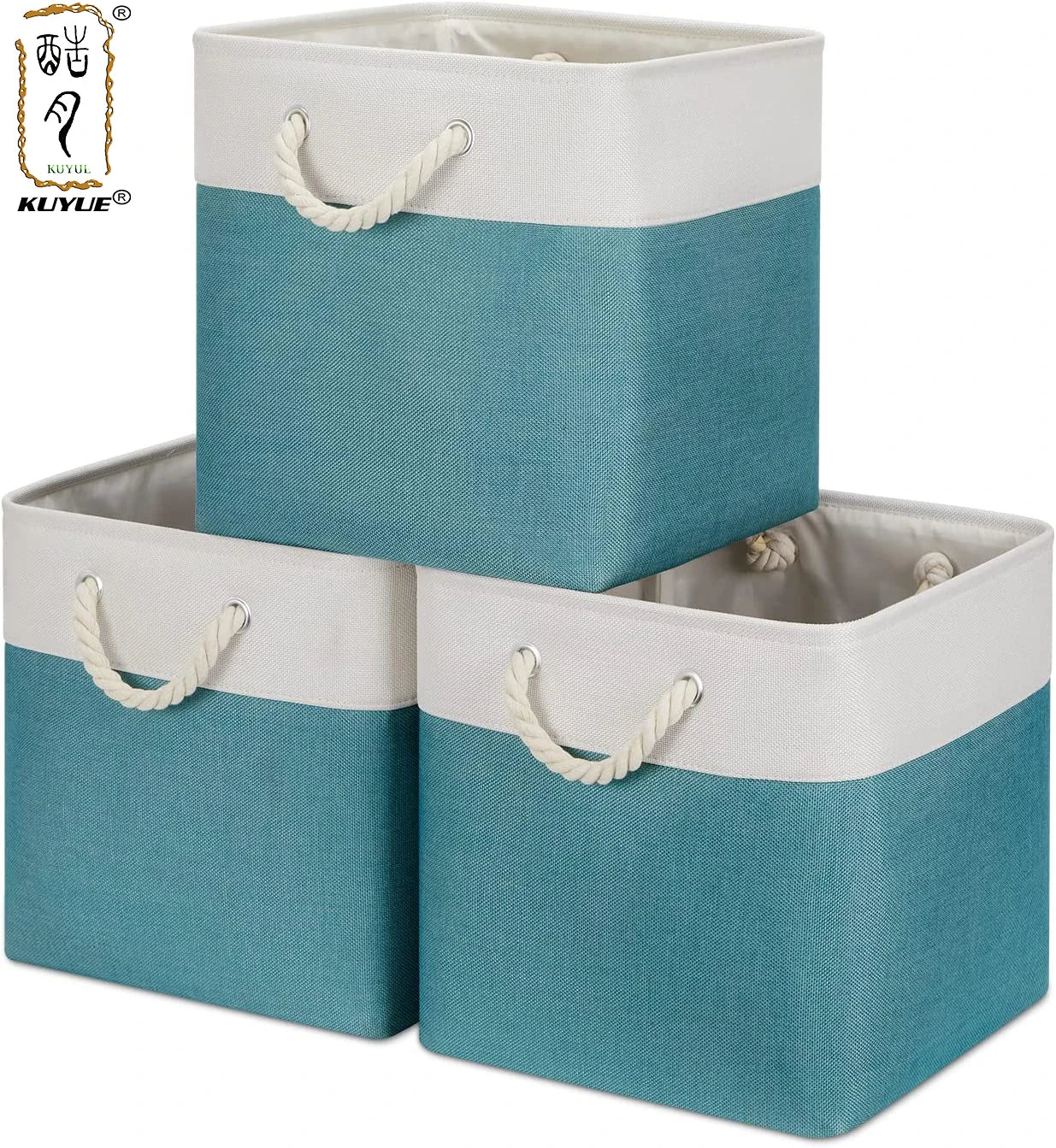 KUYUE Fabric Storage Baskets Empty Gift Baskets with Rope Handles Decorative Baskets for Organizing Cotton Minimalist Foldable