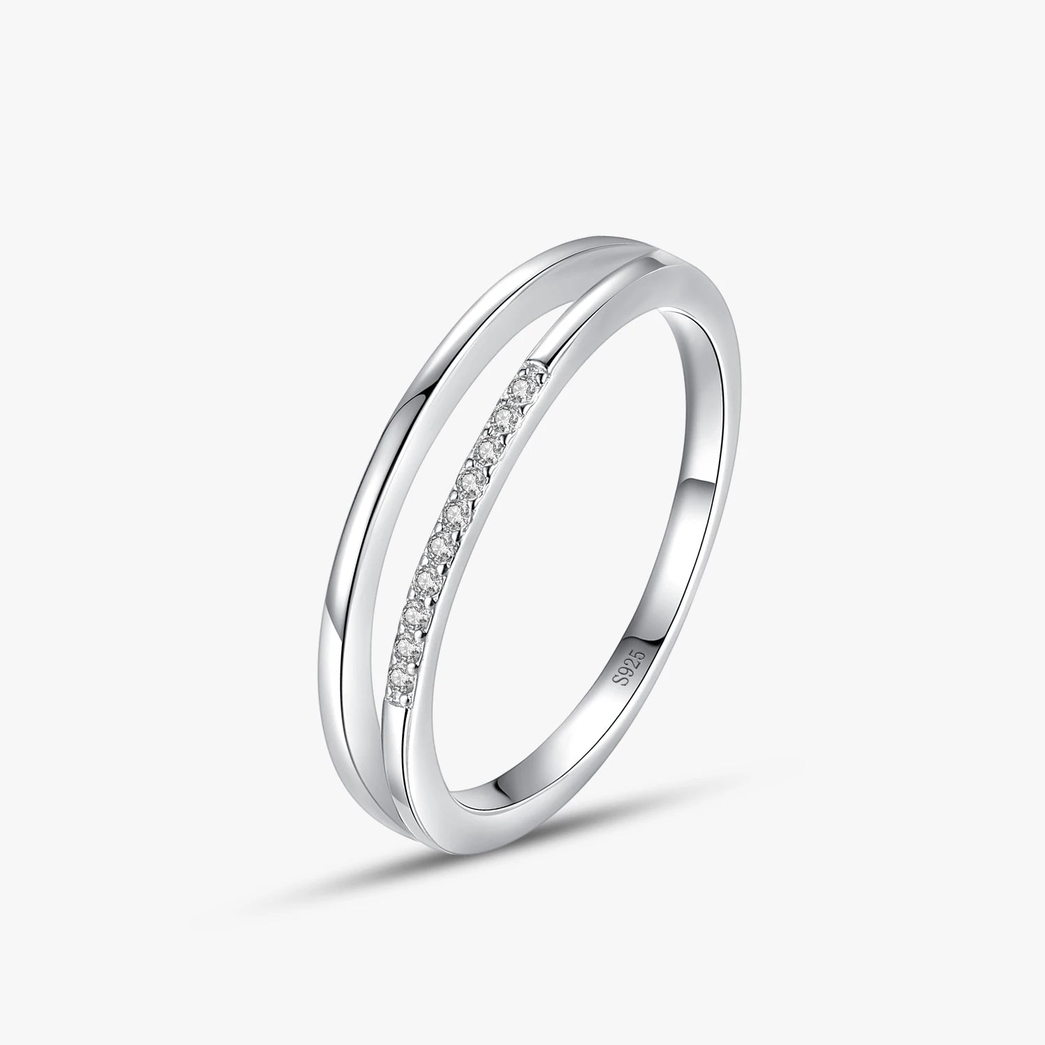Ailmay New Arrival Real 925 Sterling Silver Simple Line CZ Finger Ring for Women Girl Dazzling Statement Hypoallergenic Jewelry
