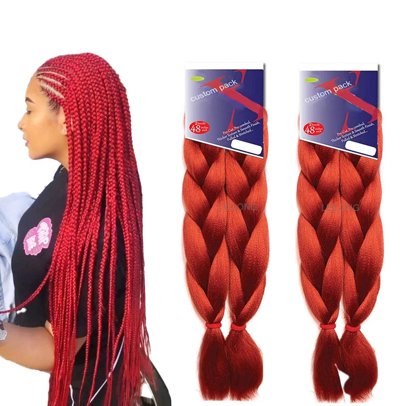 Red Braiding Hair Pre Stretched Yaki Texture 48 Inches Professional Synthetic Extension Braiding Hair for Women Daily Holidays