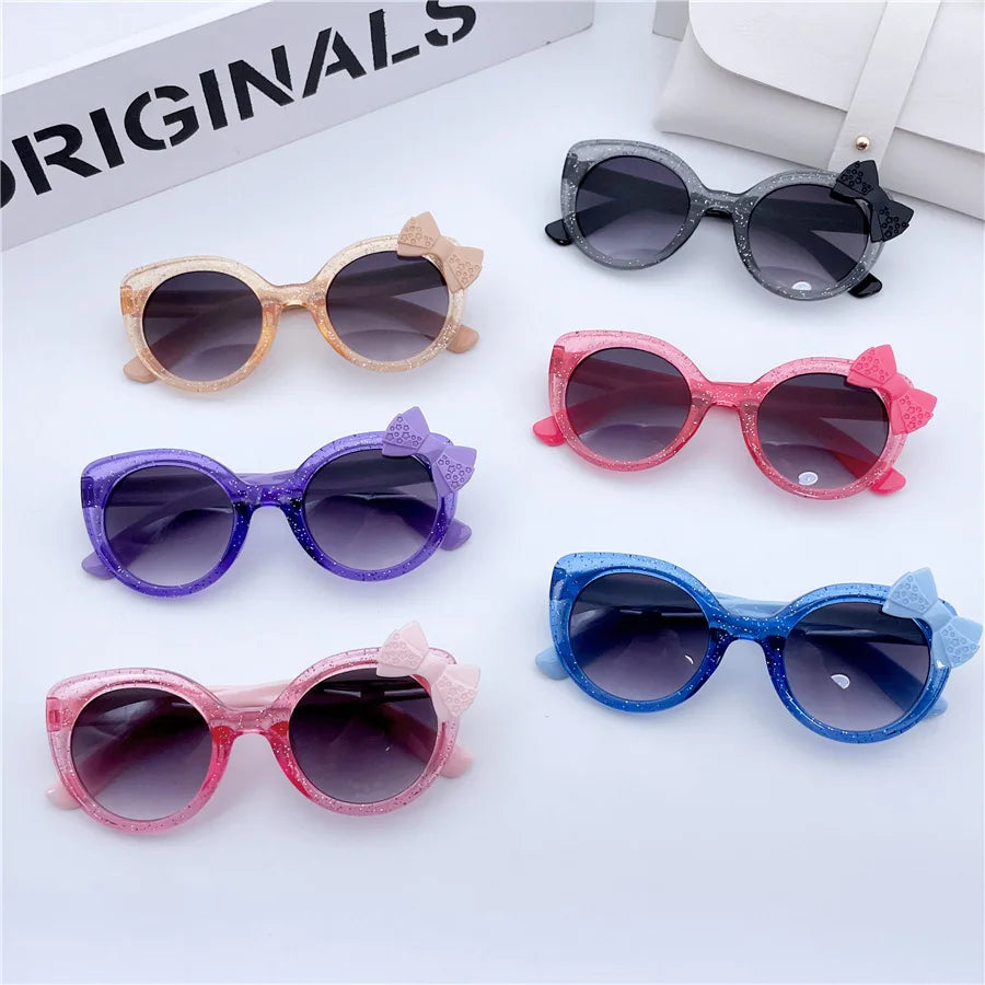 New Design Cute Round Little Girl Toddler Baby Sunglasses Stylish Shades Bow Ribbon Kids Bowknot Sunglass Party Cute Sunglasses